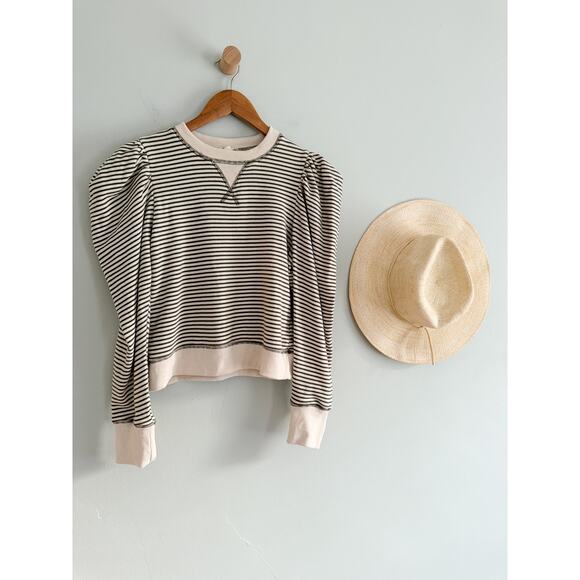 By the River | Striped Contrast Puff Sleeve Sweatshirt | Sz S - Picture 1 of 9
